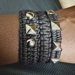 Silver Studded Black Bracelet Paracord